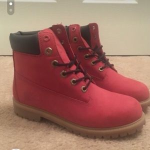 Red timberland boots